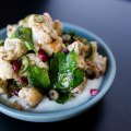 Spiced cauliflower with pomegranate and goat curd at Eightysix in Braddon