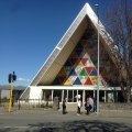 The Transitional Cathedral in Christchurch, also known as the Cardboard Cathedral, was built after the original cathedral was badly damaged in the 2011 earthquake.