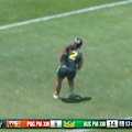 Jada Taylor scores her second try down on the wing in the first half against Papua New Guinea. 