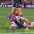 Kalyn Ponga picks up a loose ball and runs the length of the field to extend the Newcastle Knights' lead.