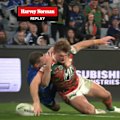 Campbell Graham gets the ball down with his fingers as South Sydney surge ahead.