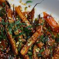 Roasted carrots with Angostura Bitters hot honey and whipped feta
