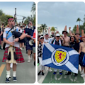 Scottish supporters known as the Tartan Army arrive in Miami for the 2026 World Cup clash between Scotland and Brazil.