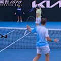 Stan Wawrinka gets up in a fiery rally and Arthur Gea tosses his racquet in disgust.