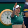 Belinda Bencic whacks a ball into a spectator but avoids serious punishment.