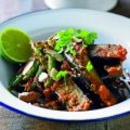 Vegetable stars: Eggplant and green bean curry.