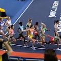 Jessica Hull is shoved by a rival in the 3000m final at the world athletics indoor championships.