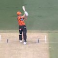 Mitchell Marsh hits a six from the first ball of the Perth Scorchers innings in the BBL final.
