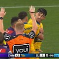 Eels winger Bailey Simonsson is sin binned for a professional foul against the Storm.