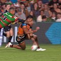 Latrell Mitchell gave away an eight-point try for high contact as Heamasi Makasini scored for the Tigers on half time. 