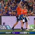 Storm captain Harry Grant limps off the field in round one with a leg injury.