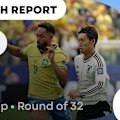 Brazil come from behind to beat Japan 2-1 in a World Cup thriller.