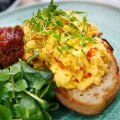 Cure-all: Braised lamb and chilli scrambled eggs.