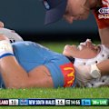 NSW halfback Jesse Southwell is attended to by trainers after an injury scare.