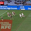 Stefano Utoikamanu thunders through the South Sydney defence to set up a try for Oryn Keeley.