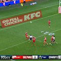 Jamayne Isaako goes down following a kick contest with Zac Laybutt.