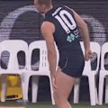 Carlton key forward Harry McKay succumbs to a knee issue during his side's clash with Collingwood.