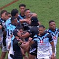 New Zealand's Ronaldo Mulitalo and Fiji's Brandon Wakeham are both sent off as tempers boil over on the Gold Coast.