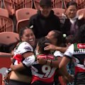 Maori forward Rima Butler scores the opening try of the women's All Stars clash. 