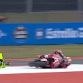 Marc Marquez crashes and takes out Fabio Di Giannantonio during the USA GP sprint race.