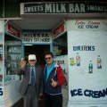 George Poulos, 90, with his son Nik, has owned the Rio milk bar in Summer Hill since 1952.