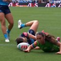 Paul Gallen and Ruan Sims are left stunned as Canberra's Elise Simpson is awarded a try by the Bunker. 