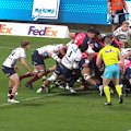 Force flanker Carlo Tizzano powers over for a trademark try against the Reds.