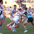 Sharks prop Addin Fonua-Blake smashes Toby Couchman, forcing an error.