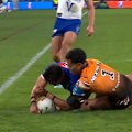 Enari Tuala leaves the Tigers scrambling for answers after he darts over the tryline.
