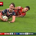 Roosters young gun Rex Bassingthwaighte scores in his first game of NRL against the Dolphins.