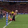 Robert Toia bags a contentious try after teammate Mark Nawaqanitawase seemingly touches the sideline before making a long pass.