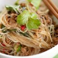 Spicy pork and noodle stir-fry.