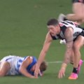 North Melbourne's Tom Blamires has been concussed in a tackle from Collingwood star Jack Crisp.