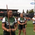 Maori players lead a pre-game haka ritual before their clash with the Indigenous All Stars. 