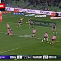 Cameron Munster's defensive lapse allows Nathan Cleary to set up a try for the Panthers.
