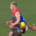 Aliir Aliir's 200th match for Port Adelaide ended early when he was subbed off with a concussion after a horror hit from Jacob van Rooyen.