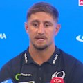 Zac Lomax is grilled at his first rugby presser.