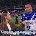 Stephen Crichton speaks to Nine's Marlee Silva after the Bulldogs' round 26 loss against the Panthers.