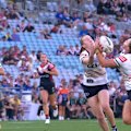 Broncos fullback Tamika Upton is left fuming after colliding with teammate Julia Robinson.