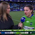 Raiders five-eighth Krystal Blackwell speaks after her side's NRLW preliminary final defeat.