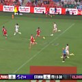 Sualauvi Fa'alogo puts a move on Hamiso Tabuai-Fidow to score a brilliant long distance try.
