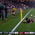 Panthers winger Brian To'o puts his side on the board against the Broncos.