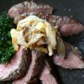 Flank steak, mushrooms and soy butter.