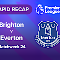  Watch the goals and big moments from Everton's visit to The AMEX Stadium to face Brighton and Hove Albion in Premier League Matchweek 24 action.