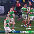 Rabbitohs star Cody Walker gets up and starts a scuffle against the Eelqs.