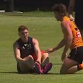 Adelaide’s Mark Keane awaits scan results on a suspected broken ankle after a heavy collision with teammate Finnbar Maley in Friday’s match sim.