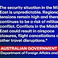 The Department of Foreign Affairs has issued critical travel advice for Australians in the Middle East.