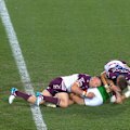 Jake Simpkin is placed on report for a chicken wing against the Rabbitohs.