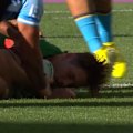 Cameron Murray crashes over to score the first points for the South Sydney Rabbitohs.