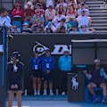 Jordan Thompson isn't happy with the chair umpire over foot fault calls.